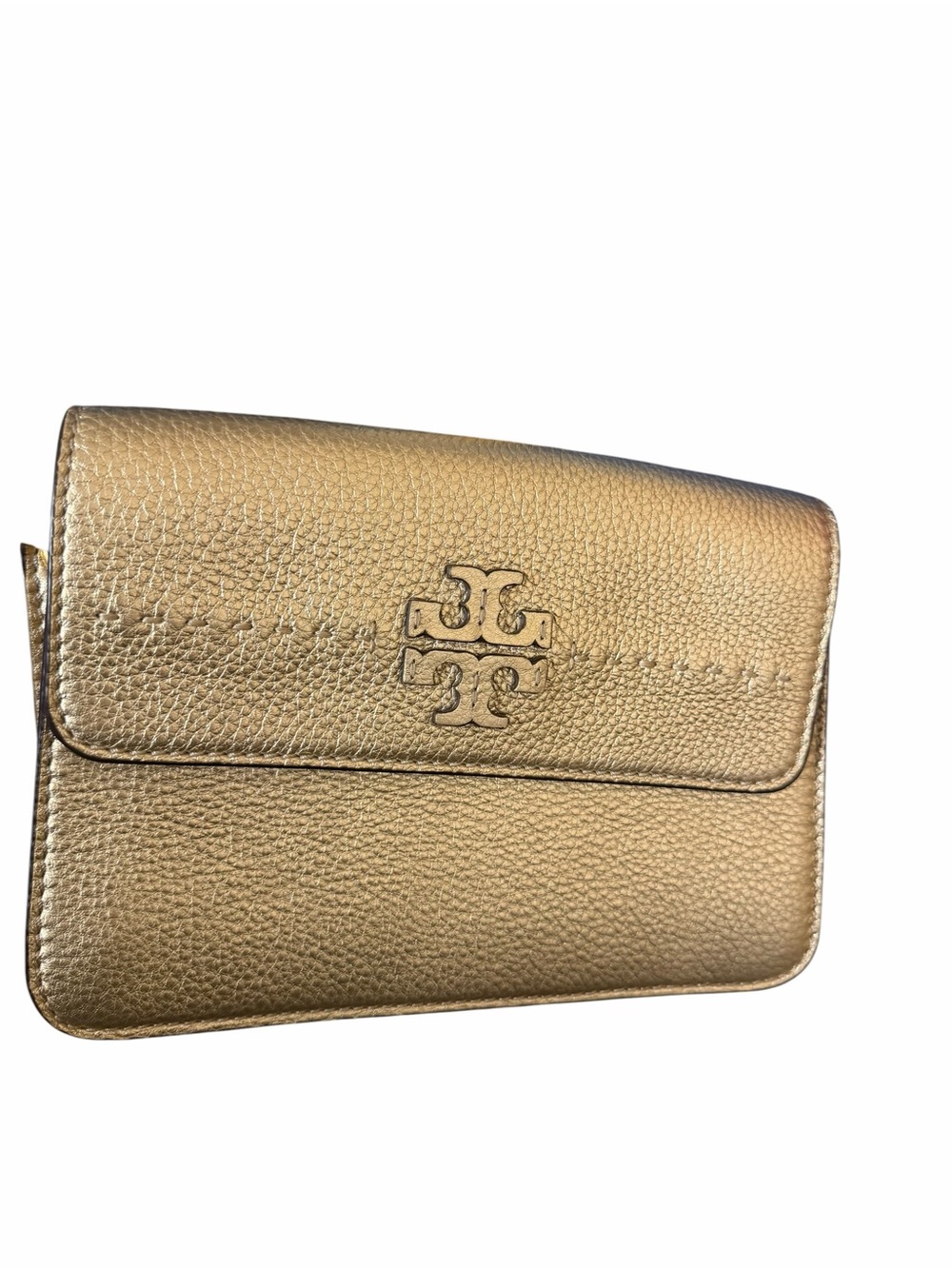 Tory Burch Metallic Gold Pebbled Leather Wallet Clutch